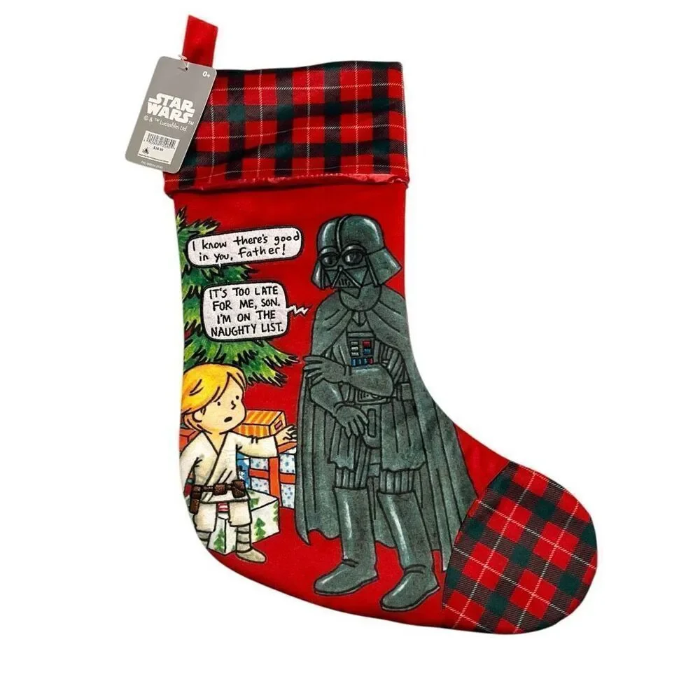 NEW Star Wars Darth Vader & Luke Skywalker Christmas Stocking Plaid Trim Disney
